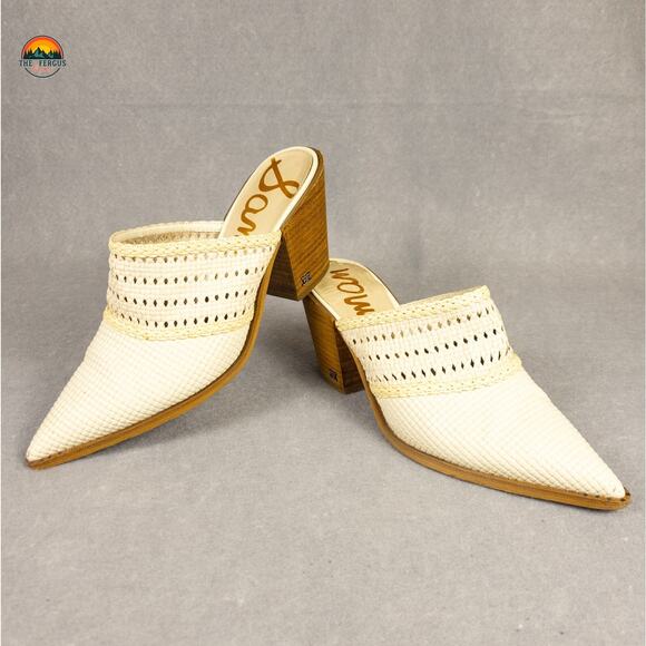Sam Edelman Lillianna Mule Cuban Heels Ivory Leather Pointed Toe Women's Size 9 - Picture 9 of 13
